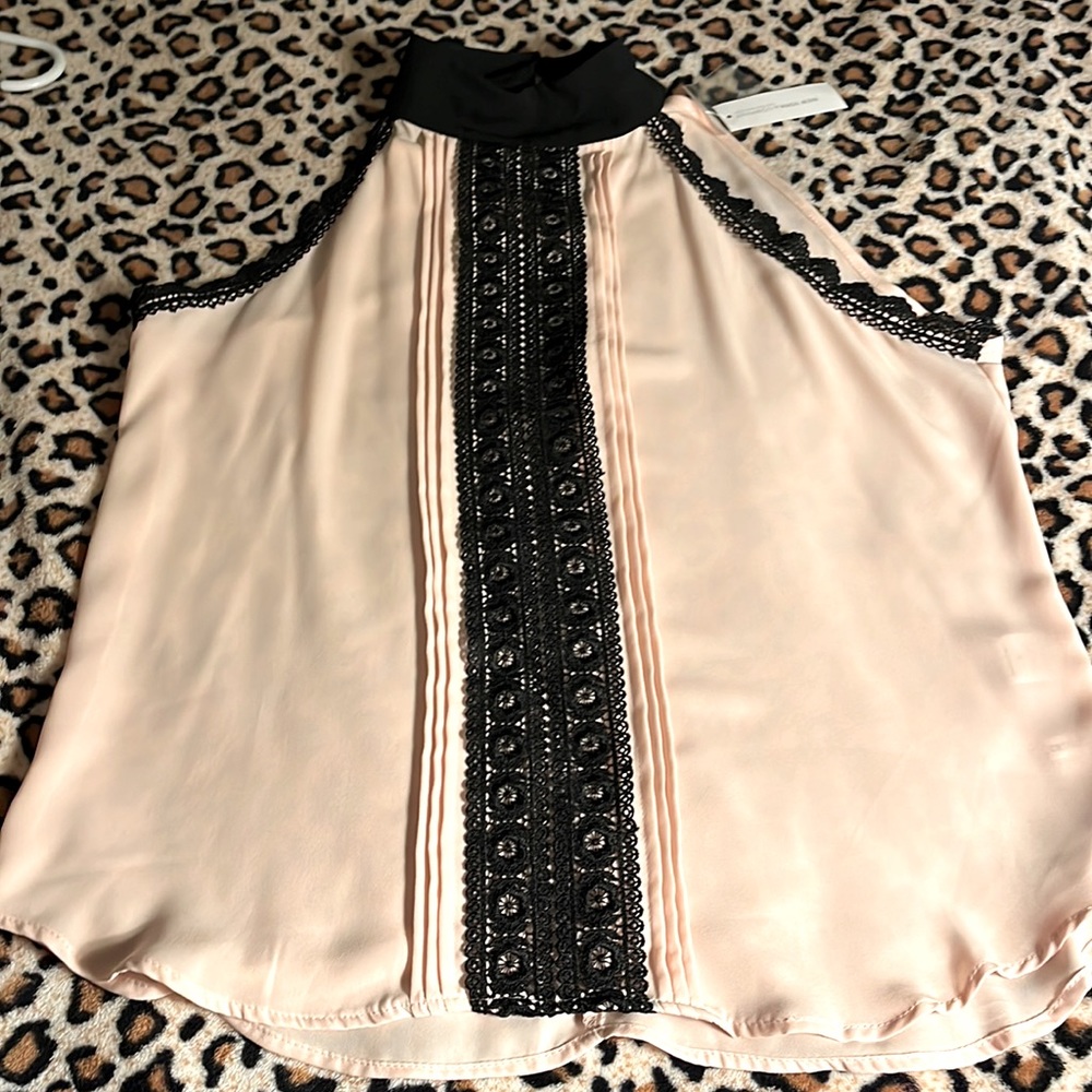 NWT pink top with black lace details